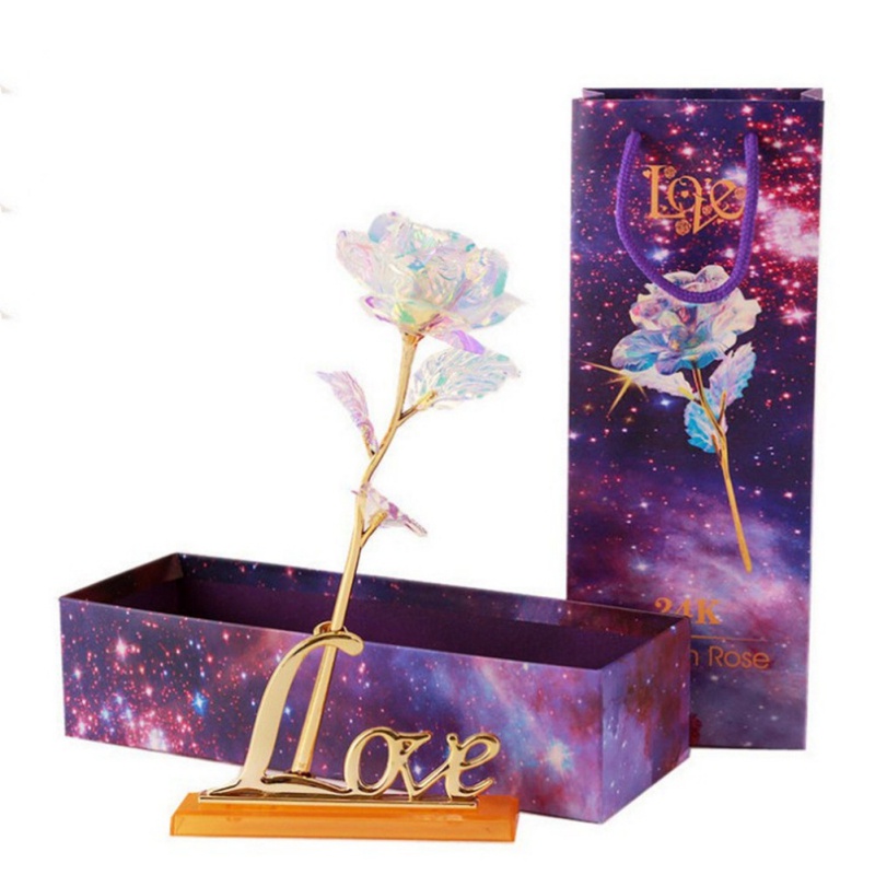 24K Gold Foil Rose Flower Luminous LED Galaxy Mother's Day Valentine's Day 25cm 